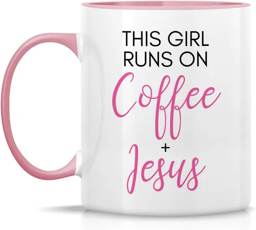 Miniatura 7 de Retreez Taza divertida – This Girl Runs on Coffee + Jesus - Tazas de café de cerámica de 11 onzas – Divertido, sarcasmo, sarcástico, motivacional