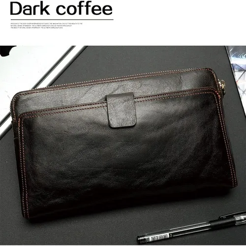 Miniatura 2 de Bolso de mano grande y largo de cuero para hombre, cartera de viaje, pasaporte, funda para teléfono celular, funda para tarjetas de crédito