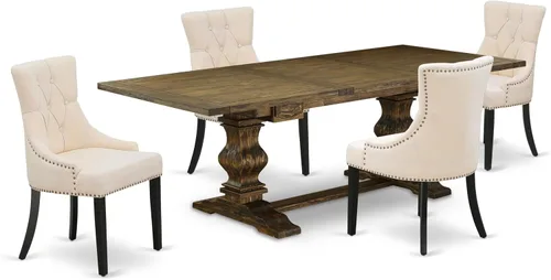 Miniatura 18 de East West Furniture ALAFR7-81-02 Juego de mesa de comedor moderno de 7 piezas consta de una mesa rectangular de madera con hojas extraíbles y 6