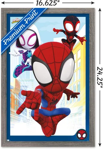 Miniatura 3 de Marvel Spidey and His Amazing Friends - Póster de pared grupal, 22.4 pulgadas de largo x 14.7 pulgadas de ancho, versión enmarcada de madera