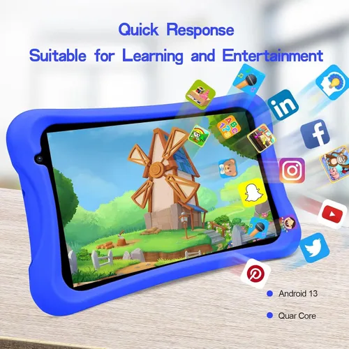 Miniatura 4 de PRITOM Tablet Android Quad Core de 8 pulgadas, 64 GB, WiFi, Bluetooth, cámara dual, educación, juegos, control parental, software para niños