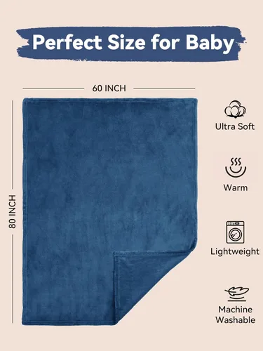 Miniatura 4 de TILLYOU Manta de forro polar para niños pequeños, 60 x 80 pulgadas, suave y cálida, para niños y niñas, color azul oscuro