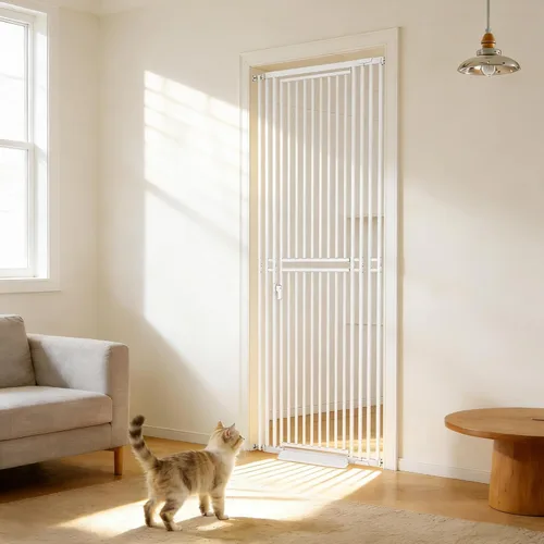 Puerta extra alta para gatos de 78.74 pulgadas para puerta, ancha ajustable de 27.56 a 32.28 pulgadas, puerta de seguridad a prueba de mascotas,