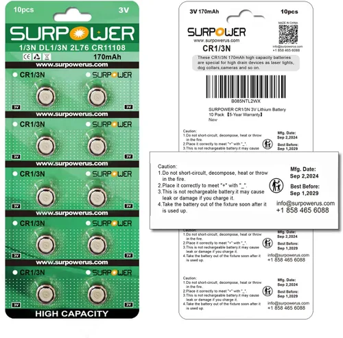 Miniatura 2 de SURPOWER CR1/3N 3V Batería de litio, paquete de 10 unidades 【5 años de garantía】