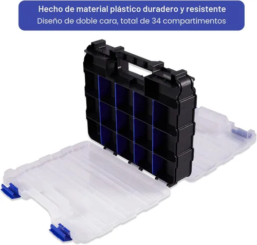 Miniatura 3 de Caja de almacenamiento de piezas pequeñas, organizador de herramientas de doble cara, 34 compartimentos, organizadores de hardware con divisores