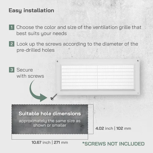 Miniatura 4 de Vent Systems Cubierta de ventilación de plástico blanco de 3 x 10 pulgadas (dimensiones de apertura), rejilla de retorno rectangular con pantalla