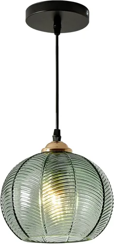Miniatura 35 de Lámparas colgantes de esquina vintage para sala de estar, lámpara colgante de vidrio acanalado ámbar con cable enchufable, lámpara colgante bohemia