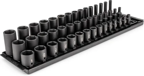 Miniatura 19 de TEKTON Juego de dados de impacto de 6 puntos profundos de 3/8 pulgadas con riel, 19 piezas (0.236-0.945 in) SID91107