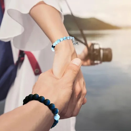 Miniatura 2 de ObuMI Bracelets Magnetic Couple Her Bracelets Bracelet His And Couples Lover Jewelry Distance Bracelets (AB, One Size)