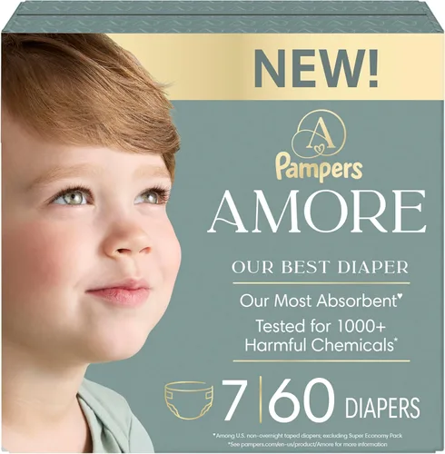 Miniatura 20 de Pampers Amore, tamaño 3 (13-26 libras), 66 unidades, nuestro mejor pañal, hipoalergénico y sin fragancia, hasta 100% a prueba de fugas, suave como