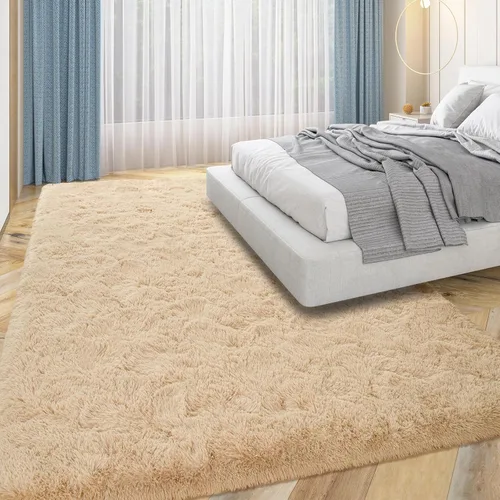 Miniatura 3 de Przemy - Alfombra mullida para dormitorio y sala de estar, alfombra de 4 x 6 pies, beige, alfombra de pelo largo suave y esponjosa, alfombra