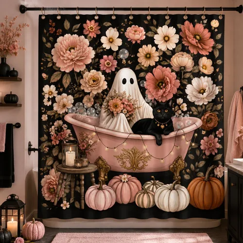 Miniatura 16 de Autumn Pumpkin Shower Curtain, Fall Farmhouse Bathroom Curtain, Thanksgiving Harvest Sunflower Maple Leaves Country Road Waterproof Polyester Fabric
