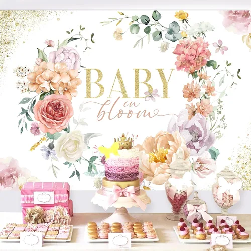 Miniatura 4 de Glawry Baby in Bloom - Telón de fondo de 7 pulgadas de ancho x 5 pies de alto, rosa, floral, para niñas, acuarela, peonía, hojas de flor de rosa