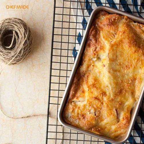 Miniatura 6 de CHEFMADE Molde rectangular para pan de 2 libras, antiadherente oblonga para pan y carne para hornear al horno (dorado champán)