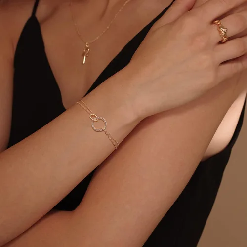 Miniatura 2 de MEVECCO Pulsera de cadena de oro para mujer, chapada en oro de 18 quilates, pulsera ajustable en capas, delicada pulsera minimalista hecha a mano