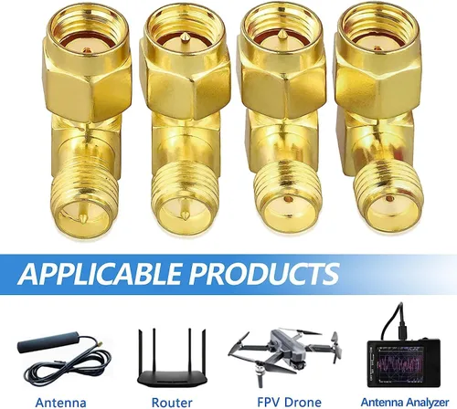 Miniatura 6 de TUOLNK 45 grados SMA macho/hembra a RP SMA hembra/macho Kit de conector de codo para cable de extensión de antena LTE chapado en oro Conector
