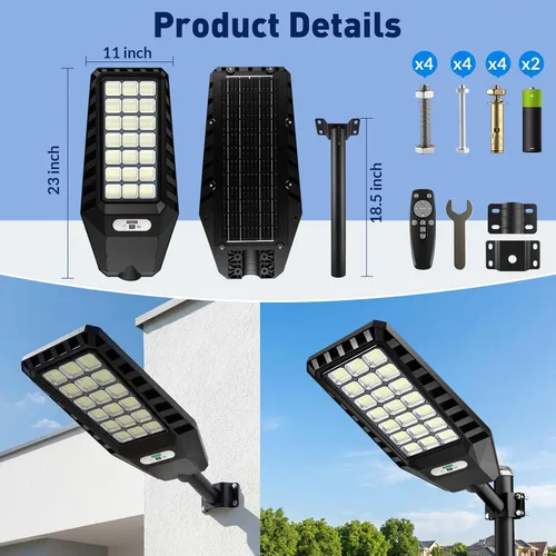 Miniatura 6 de Solar Street Light Outdoor Waterproof, 23” Large Solar Light with Motion Sensor, 6500K Dusk to Dawn Security LED Flood Light, Commercial Outdoor