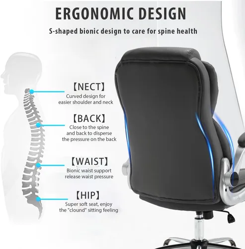 Miniatura 7 de Silla de oficina ejecutiva grande y alta, sillas de escritorio ergonómicas con respaldo alto de piel sintética con ruedas, silla de gestión mecedora