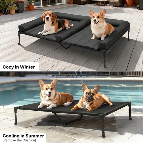 Miniatura 5 de Veehoo Cama elevada refrescante para perros + cojín doble impermeable para dos perros medianos, cama elevada para perros con tapete de apoyo