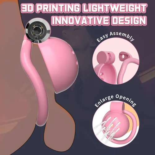 Miniatura 3 de Jaula de castidad Sissy con 4 anillos de diferentes tamaños, cinturón de castidad y cerradura invisible para el ejercicio del pene y abstinencia