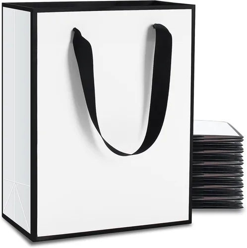 Bolsas de regalo de tamaño mediano, venta al por menor, mercancía Blanco Negro