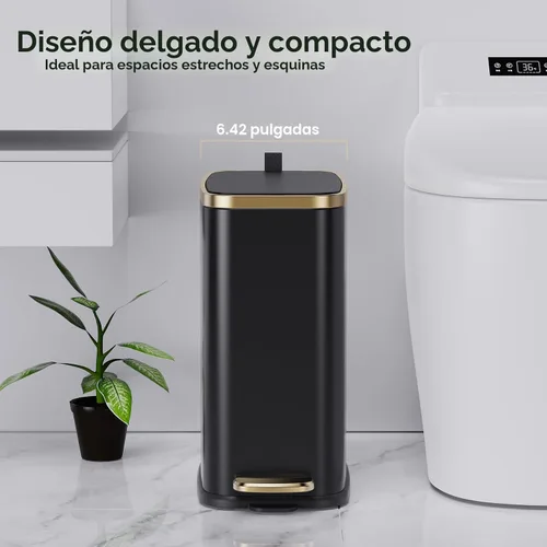 Miniatura 2 de CEROELDA Cubo de basura pequeño para baño con tapa, cierre suave, 5 litros/1.3 galones, papelera delgada de metal, papelera rectangular estrecha En