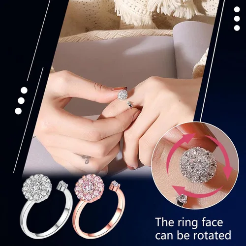 Miniatura 2 de iLH Clearance Good Luck Rings,Women Rotating Open Spinner Anxiety Ring Flower Adjustable Zircon Rings Wedding Jewelry Gift