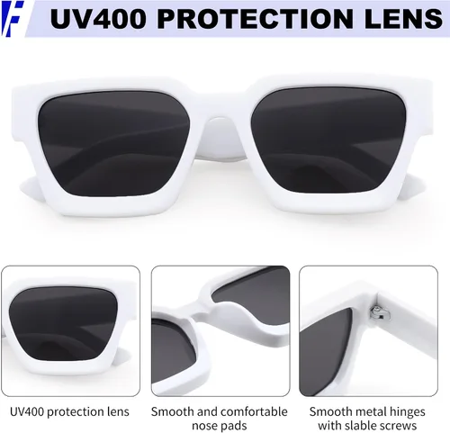 Miniatura 83 de FEISEDY Gafas de sol cuadradas retro de los años 90 para mujeres y hombres, gafas de sol rectangulares gruesas de moda con protección UV400 B2385