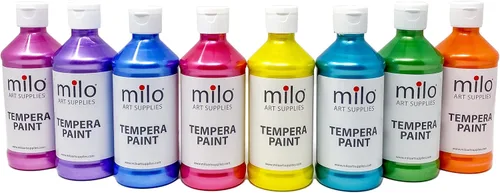 Miniatura 2 de milo Pintura lavable Témpera nacarada brillante Juego de 8 colores de botellas de 8 onzas Fabricado en los Estados Unidos Pinturas de póster