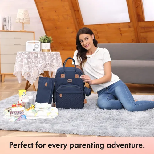 Miniatura 6 de Dikaslon - Mochila para pañales con cambiador portátil, funda para chupete y correas para cochecito, bolsas de bebé unisex grandes para niños y Azul