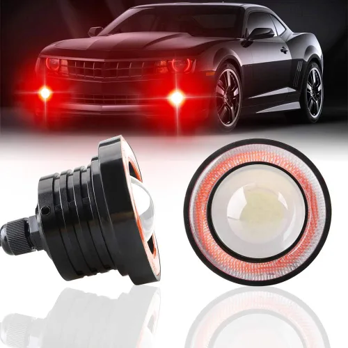Miniatura 10 de 2 piezas de Faros antiniebla súper brillantes de 6 cm, proyector universal LED, 12V, 10W, azul, halo COB, anillos de ojo de ángel, para faro
