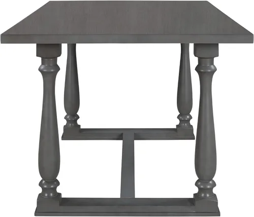 Miniatura 8 de Harper & Bright Designs Juego de mesa de comedor de madera gris de 6 piezas con banco tapizado y 4 sillas de comedor, patas de forma especial