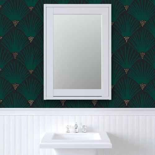 Miniatura 9 de Spoonflower Papel tapiz autoadhesivo de 12 x 2 pies, color verde esmeralda oscuro, escala de vieira Art Deco de los años 20, elegante papel tapiz