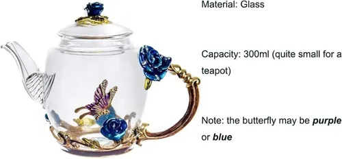 Miniatura 2 de Tetera creativa de cristal de flores para té de Kung Fu, buen regalo para hermana, mamá, abuela, profesores (rosa azul)