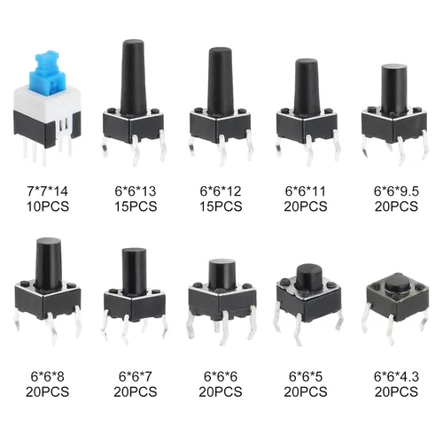Miniatura 3 de Interruptor táctil de botón pulsador micro momentáneo interruptor 10 valores 0.236x0.236 in 4 pines 180 piezas kit surtido interruptores pulsadores