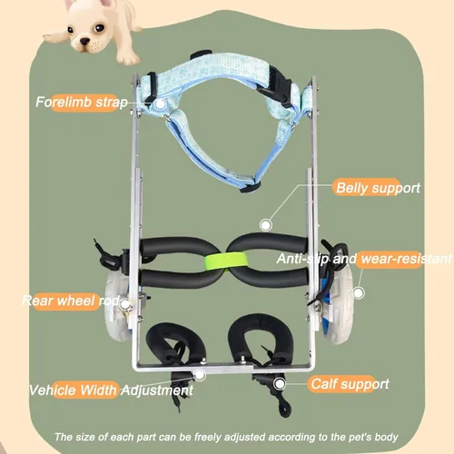 Miniatura 6 de Silla de ruedas ajustable para perro, silla de ruedas para mascotas de 2 ruedas, silla de ruedas ligera para perros y patas traseras, carrito