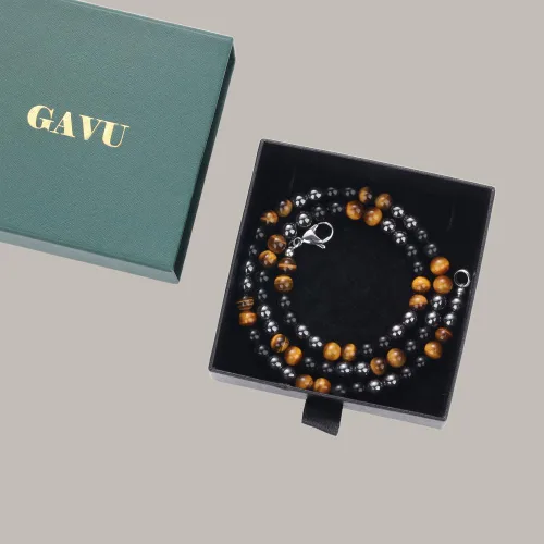 Miniatura 7 de GAVU Collar de Cuentas para Hombre, Collar de Cristal de Triple Protección para Hombres