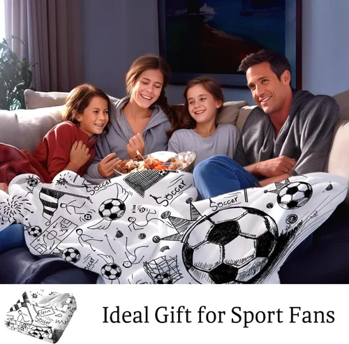 Miniatura 5 de Manta de fútbol para fanáticos del deporte, acogedoras mantas y mantas de fútbol de felpa única y divertida decoración temática de fútbol