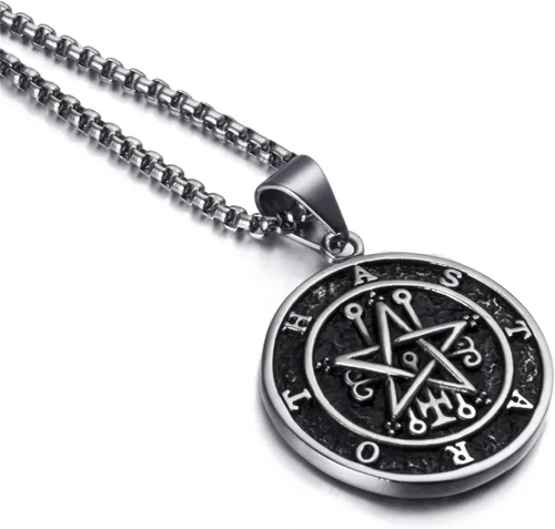 Miniatura 5 de ELFASIO Collar con colgante de acero inoxidable para hombre sello de Astaroth Key of SalomonSeal of Lilith Sigil of Lucifer Seal Chain