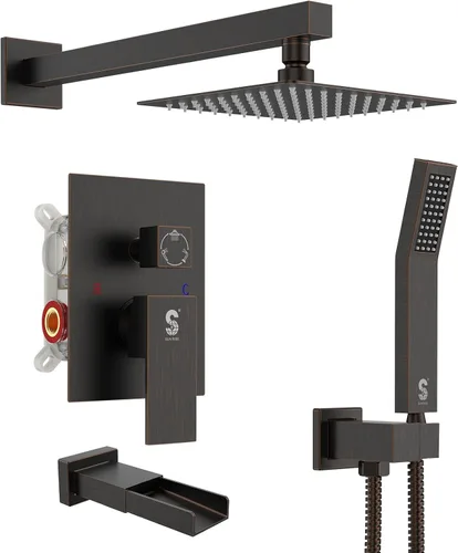 Miniatura 20 de SR SUN RISE Juego de grifo de ducha para bañera montado en la pared de 8 pulgadas, sistema de ducha de metal con boquilla de bañera, cabezal