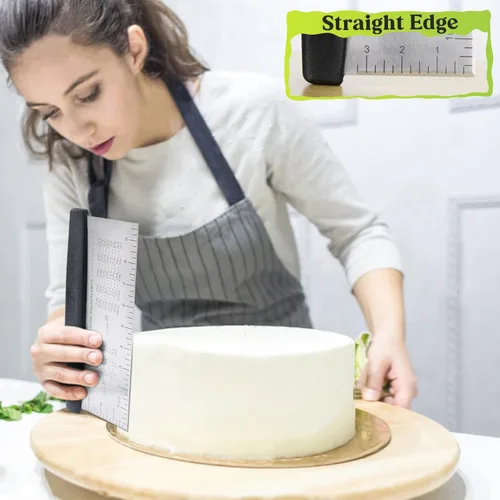 Miniatura 5 de HULISEN Raspador de banco grande para hornear, rascador de masa de 10 pulgadas con escala de medición, raspador de pasteles de acero inoxidable