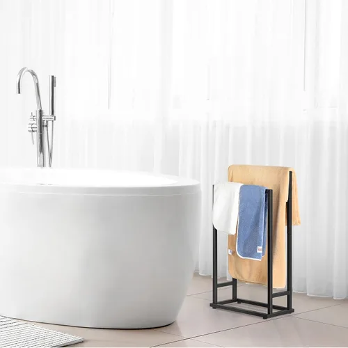 Miniatura 2 de Toalleros independientes de 2 niveles para toallas pequeños para baño, color negro mate, de acero inoxidable, toallero industrial para toallas