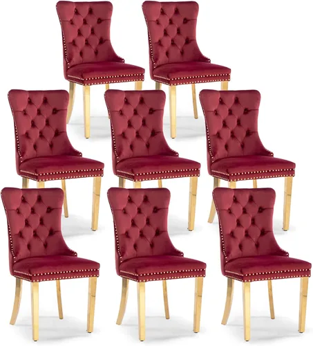 Miniatura 144 de Juego de 4 sillas de comedor de terciopelo, sillas de comedor tapizadas con ribete de cabeza de clavo y patas de madera maciza para cocina
