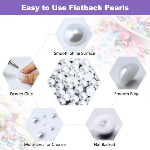 Miniatura 3 de 1500 PIEZAS 4mm Perlas Blancas de Media Parte Plana para Manualidades Joyería Álbum de Recortes Decoración de Uñas, Perlas de Parte Plana para Blanco