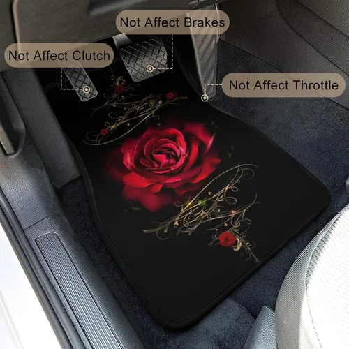 Miniatura 3 de Juego de 4 alfombrillas decorativas para automóvil, diseño floral de rosas rojas, diseño de flores y diseño de flores, alfombras decorativas