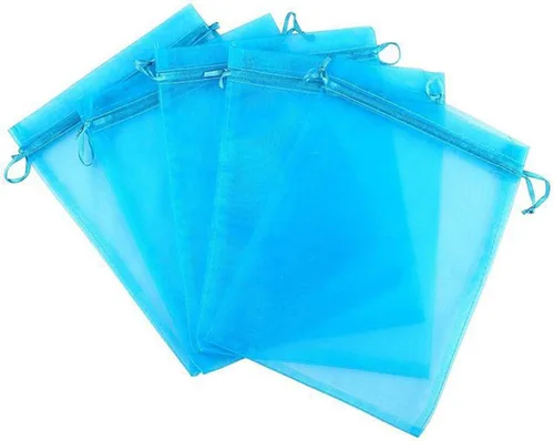 Miniatura 4 de Juego de 50 bolsas de organza de regalo con cordón azul aguamarina de 4 x 6 pulgadas para baby shower, Navidad, boda, recuerdos de fiesta, despedida