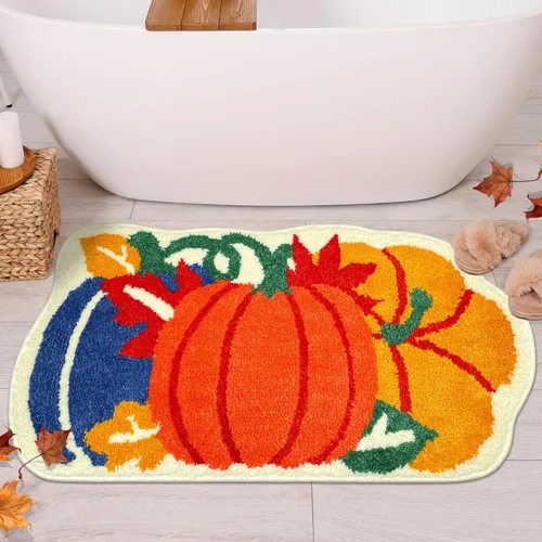 Miniatura 9 de Hexagram Fall Bathroom Rugs, Fall Rug for Bathroom Decor, Gnome Decorations, Soft Non Slip Washable Bath Mat 16x27.5 Inches, Pumpkin Farmhouse