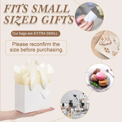Miniatura 4 de Qilery 50 bolsas de regalo de papel de boda a granel con papel de seda, pequeñas bolsas de regalo con asa y etiquetas para cumpleaños, bodas