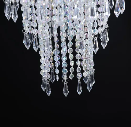 Miniatura 3 de Pantalla de araña de 3 niveles con cuentas de acrílico iridiscente, pantalla colgante de luz de techo con cuentas de cristal para boda, fiesta
