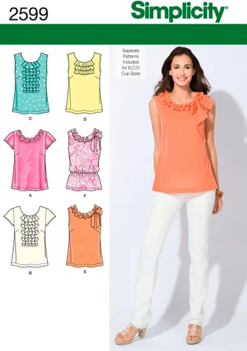 Simplicity Patrón de costura 2599 Misses Tops, D5 (4-6-8-10-12)